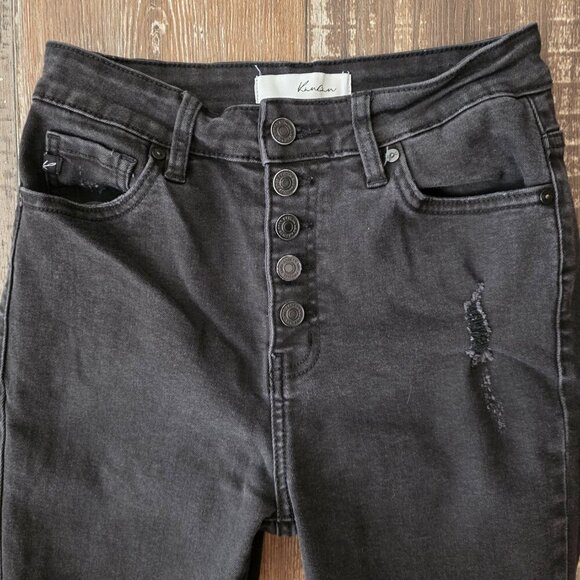 Kancan Black Raw Hem Factory Distressed Button Fly Woman's Jeans size 1 - Picture 3 of 8